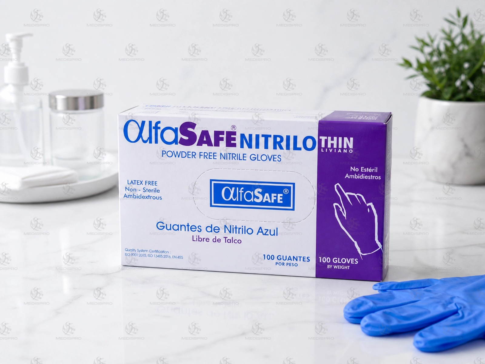 Guantes de nitrilo azul, libre de talco — Alfa Safe